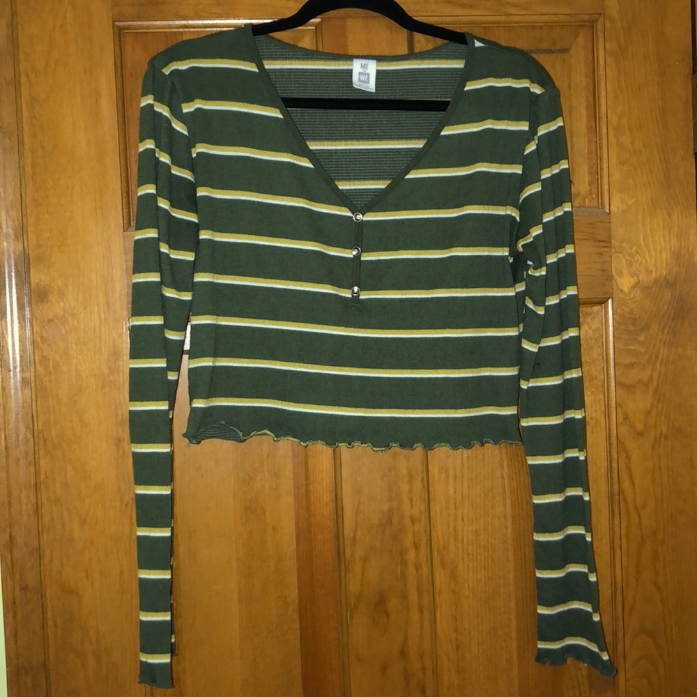 slightly cropped striped v-neck top